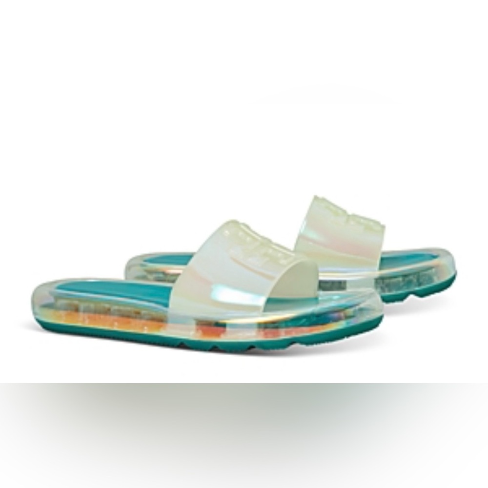 Tory Burch WOMEN'S BUBBLE JELLY SLIDE SANDALS IN IRIDESCENT/TUSCAN SEA